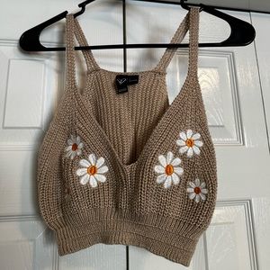 Windsor Floral Embroidered Crochet Cropped Tank/Bralette